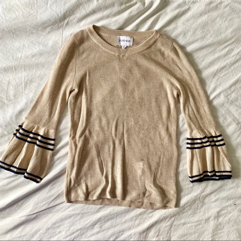 Beige Flare-Sleeved Knit Top